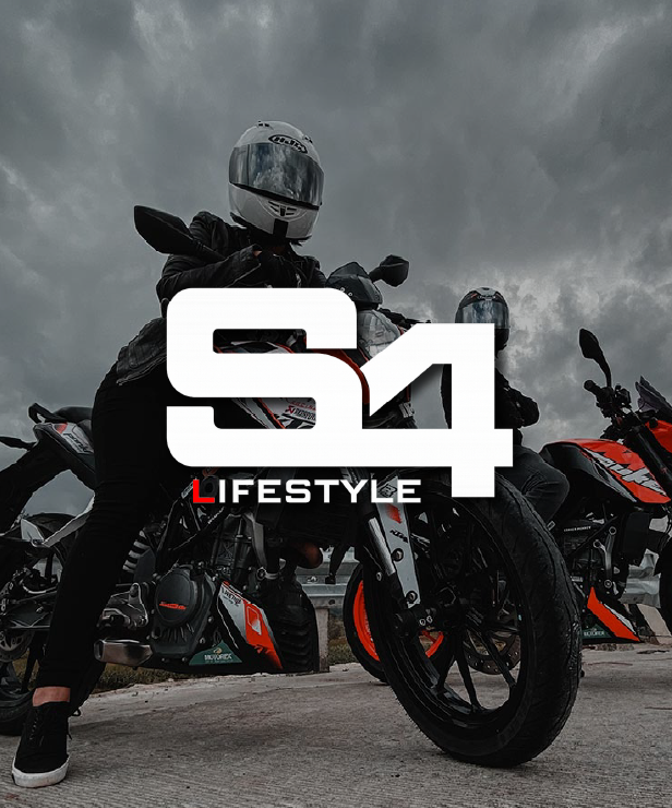 Two motorcyclists in helmets on sport bikes, with a bold white 'S4' logo and 'LIFESTYLE' text overlay.